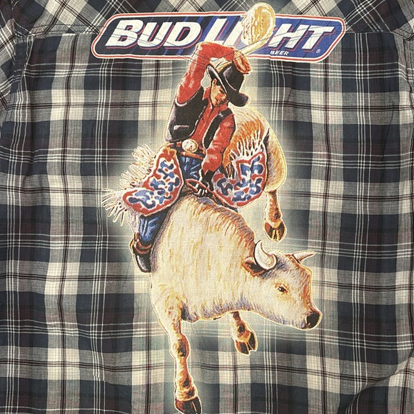 WRANGLER Retro Post Malone Nashville Snap Front Plaid Bud Light Western Shirt - Picture 8 of 8
